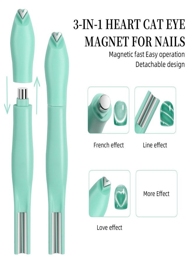 JERCLITY 1 Pieces Light Green Cat Eye Magnet for Nails 3 in 1 Heart Magnet for Cat Eye Gel Polish Heart Magnets for Nails - Image 5